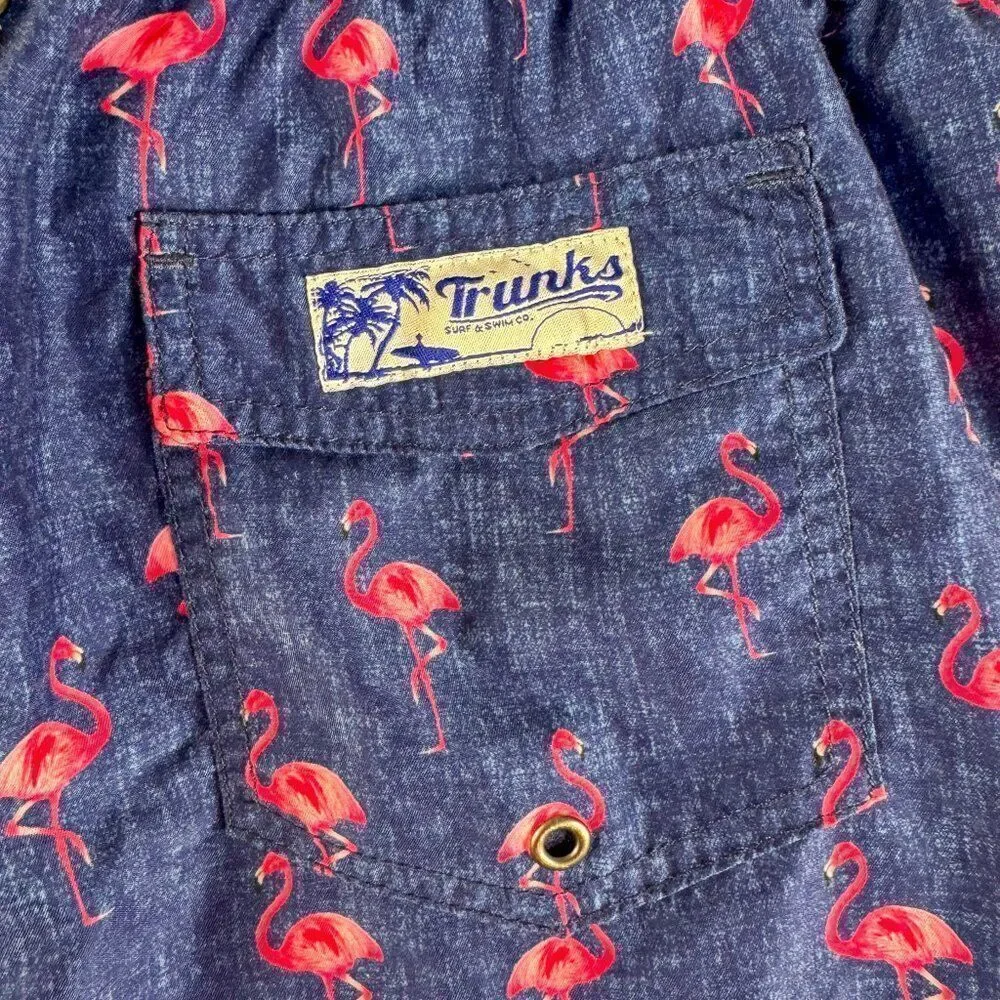 Trunks Flamingo Swim Shorts Mens Large Blue Pink Casual Swim Beach Pool QuickDry